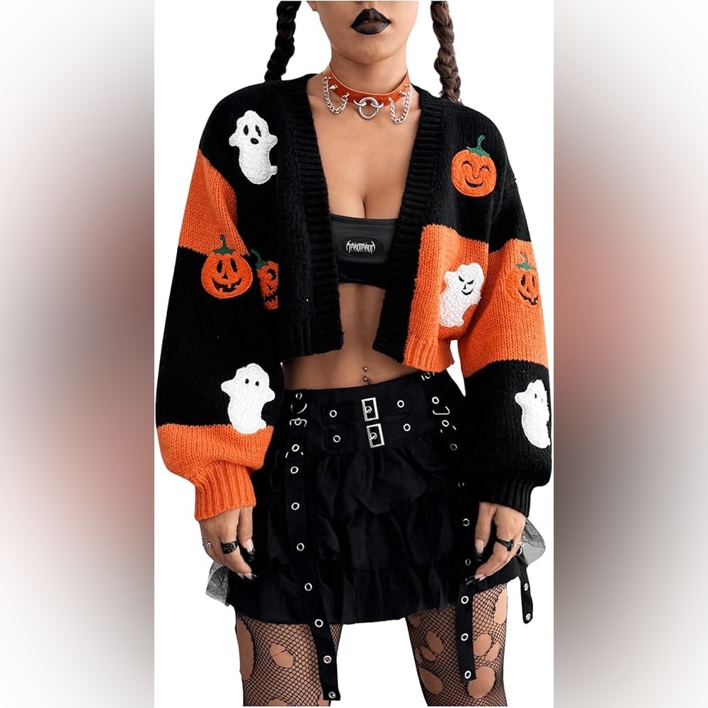 SHEIN cropped Halloween cardigan sweater never worn size small